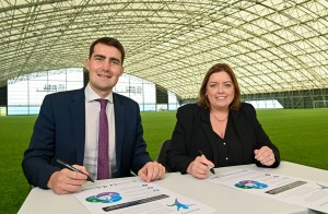 Jack Chambers T.D., Minister of State for Sport and the Gaeltacht, Minister for Communities Deirdre Hargey MLA.