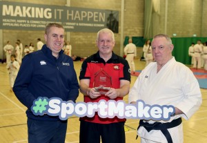 Pictured from left to right, Sport NI's Alan Curran, SportMaker winner Kevin Broderick and John McConville 