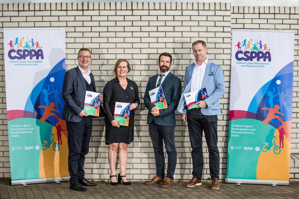 Caption: John Hart (Head of Policy & Innovation Sport NI), Prof. Catherine Woods (CSSPA 2022 principal investigator, University of Limerick), Benny Cullen (Sport Ireland Director of Research & Innovation) and Colin O’Hehir, Climate Change, SDGs and Physical Activity Lead at Healthy Ireland .