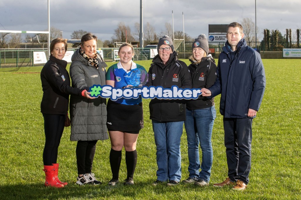 SportMaker Young Technical Official of the Year Orla Donnelly with Ulster Camogie representatives and Sport NI’s David Smyth (right) celebrating her SportMaker award.