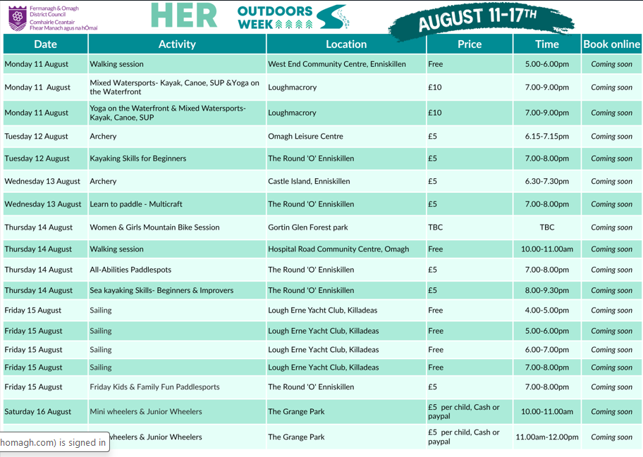 Week schedule without booking links